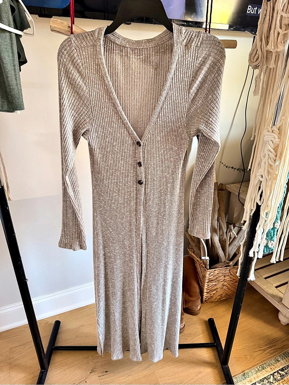 American Eagle Ribbed Maxi Dress in Gray Size L